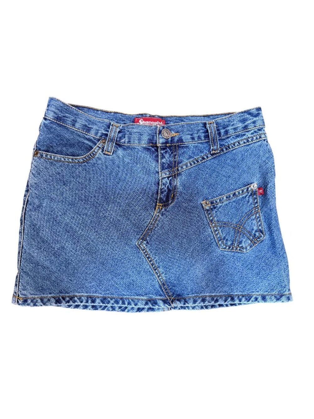 Low Rise Y2K Spacegirl Denim Mini Skirt Cargo Pocket McBling Size XS/S